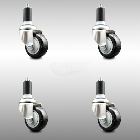 Service Caster 3.5 Inch 316SS Black Polyurethane Swivel 1-3/8 Inch Expanding Stem Caster Set SCC-SS316EX20S3514-PPUB-BLK-138-4